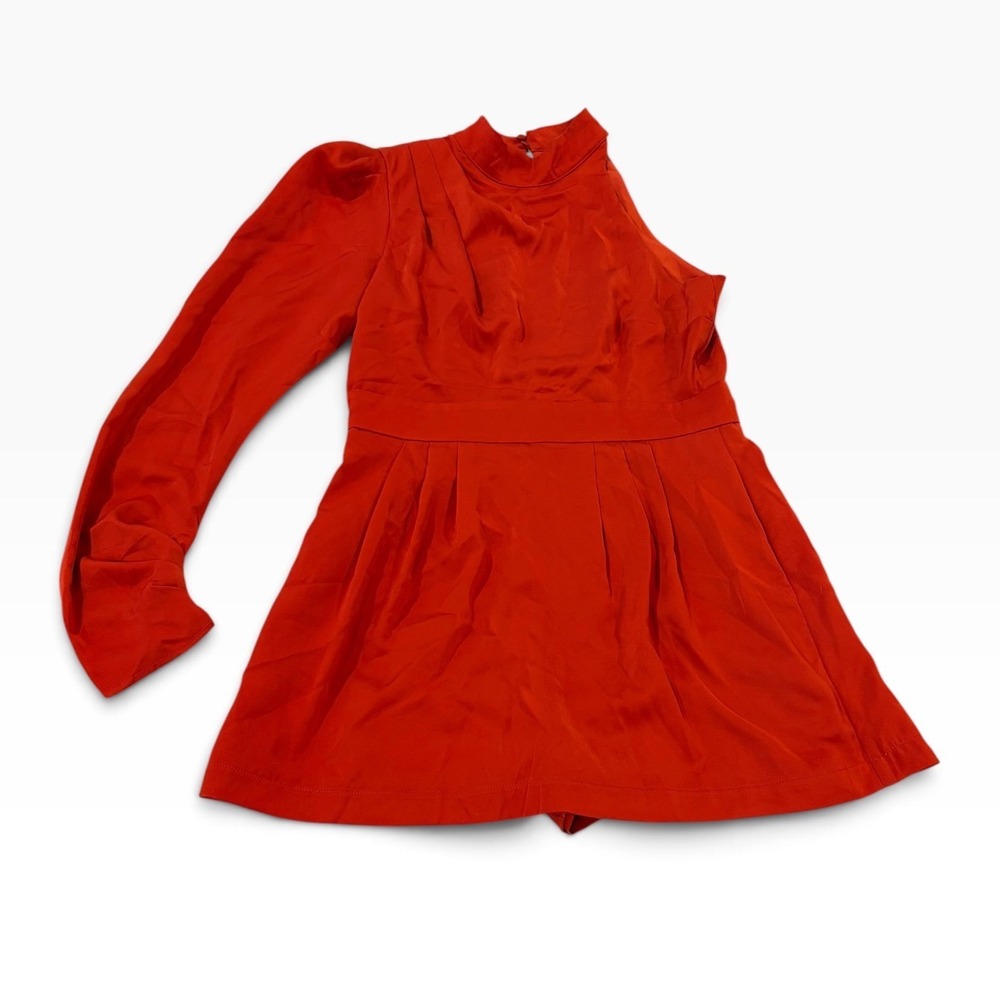 DO+BE Red One Shoulder Long Sleeve Open Back Pleated Romper GY1529 Small